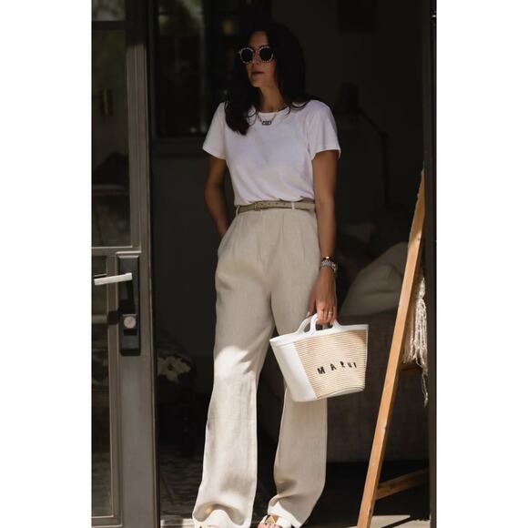 REFORMATION NWT Mason 100% Linen Oatmeal Tan Pants Size 8 - Picture 1 of 12